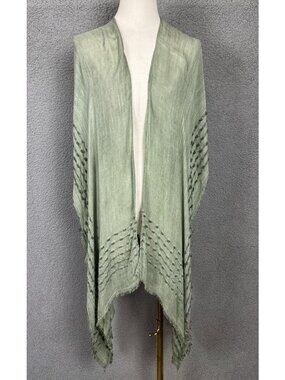 Breezy Lane Women's Green Open Front Lightweight Cover-Up Fringe Trim O/S NWOT.